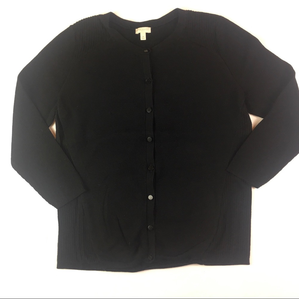 Talbots Cardigan Black Knit Ribbed Medium Button